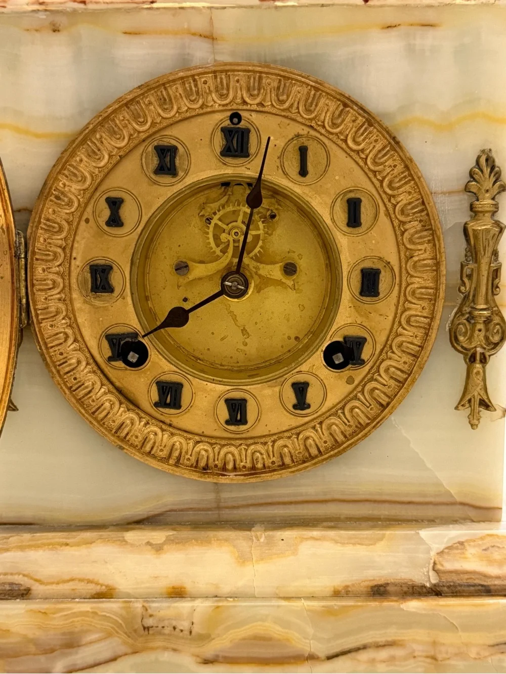 Antique Late 19th Century [Onyx/Marble] Mantel Clock with Ornate Brass Accents